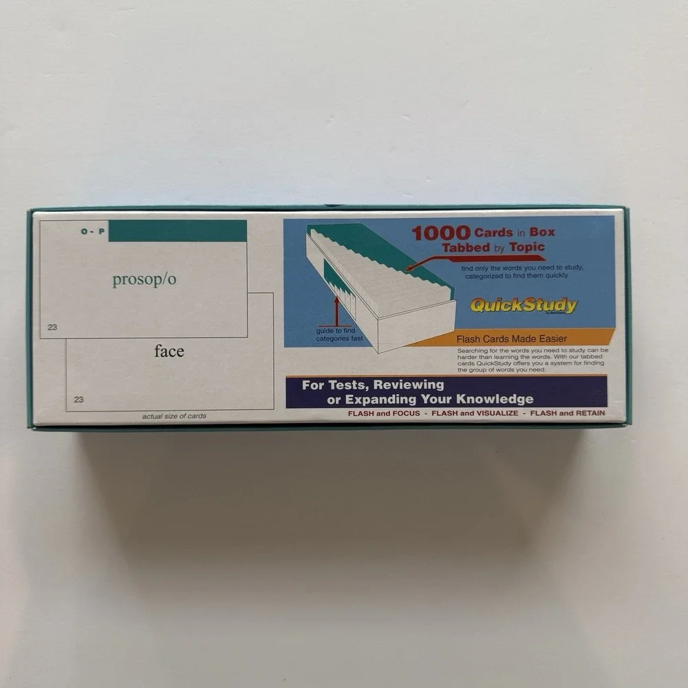 QuickStudy Medical Terminology Flash Cards 4x3.5 Deck 1000 Cards Tabbed Topic